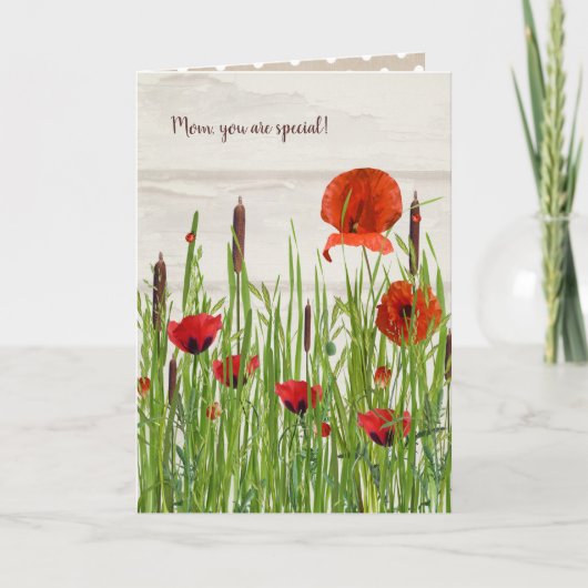 Ladybugs op Red Poppy voor mam Kaart (Voorkant)