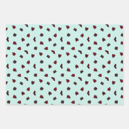 Ladybugs Pattern Pink White Turquoise Inpakpapier Vel (Voorkant 3)