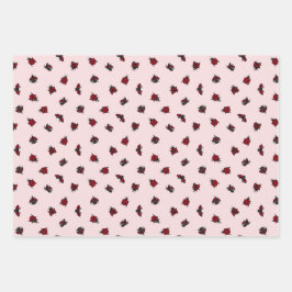 Ladybugs Pattern Pink White Turquoise Inpakpapier Vel