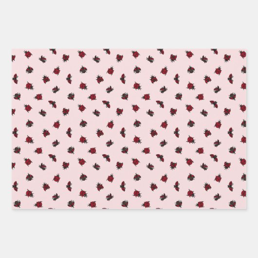 Ladybugs Pattern Pink White Turquoise Inpakpapier Vel (Voorkant)