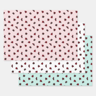 Ladybugs Pattern Pink White Turquoise Inpakpapier Vel