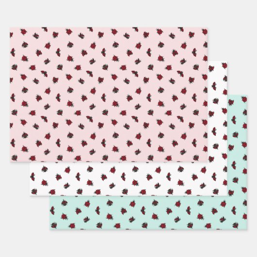 Ladybugs Pattern Pink White Turquoise Inpakpapier Vel (Set)