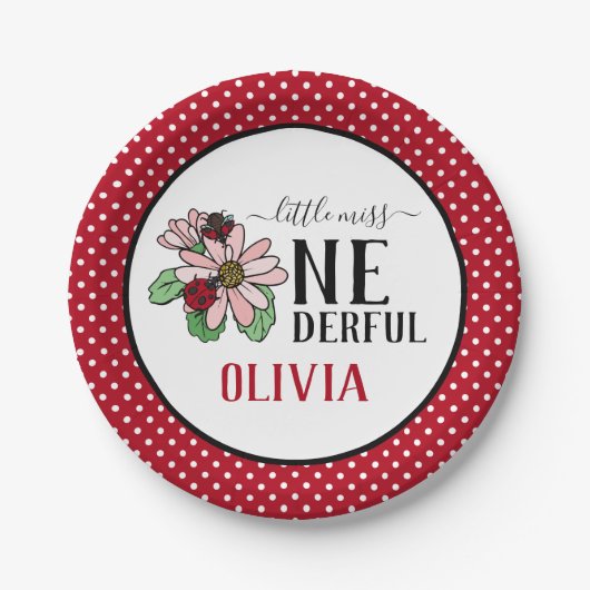 Ladybugs Pink Daisies Onederful Birthday Party Papieren Bordje (Voorkant)