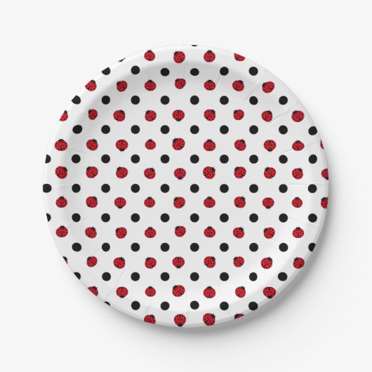 Ladybugs retro polka dots papieren bordje (Voorkant)