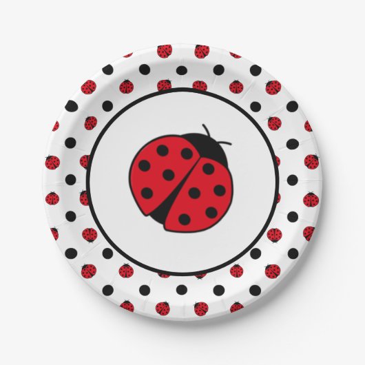 Ladybugs retro polka punts paper borden papieren bordje (Voorkant)