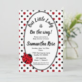 Ladybugs retro polka stipt baby shower-uitnodiging kaart (Staand voorkant)