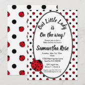 Ladybugs retro polka stipt baby shower-uitnodiging kaart (Voorkant / Achterkant)