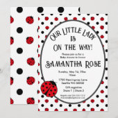 Ladybugs retro polka stipt baby shower-uitnodiging kaart (Voorkant / Achterkant)