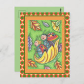 LADYBUGS RIDING ON FALLING AUTUMN LEAVES, FUN BUG BRIEFKAART (Voorkant / Achterkant)