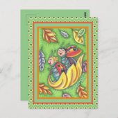 LADYBUGS RIDING ON FALLING AUTUMN LEAVES, FUN BUG BRIEFKAART (Voorkant / Achterkant)