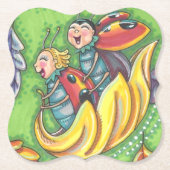 LADYBUGS RIDING ON FALLING AUTUMN LEAVES, FUN BUG KARTONNEN ONDERZETTERS (Voorkant)