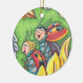 LADYBUGS RIDING ON FALLING AUTUMN LEAVES, FUN BUG KERAMISCH ORNAMENT (Links)