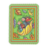 LADYBUGS RIDING ON FALLING AUTUMN LEAVES, FUN BUG MAGNEET (Verticaal)