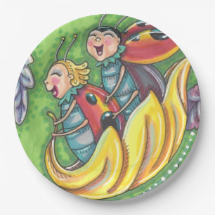 LADYBUGS RIDING ON FALLING AUTUMN LEAVES, FUN BUG PAPIEREN BORDJE