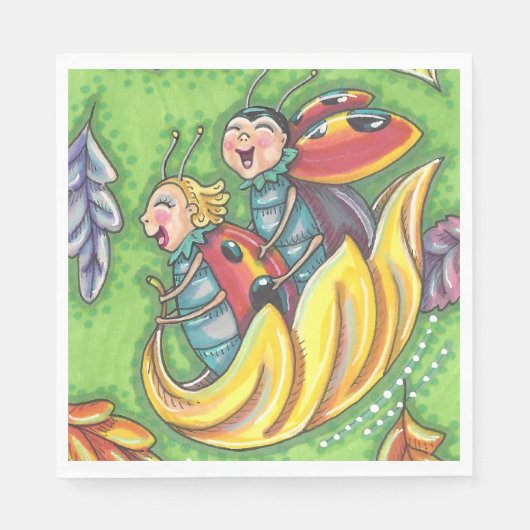 LADYBUGS RIDING ON FALLING AUTUMN LEAVES, FUN BUG SERVET (Voorkant)