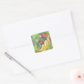 LADYBUGS RIDING ON FALLING AUTUMN LEAVES, FUN BUG VIERKANTE STICKER (Envelop)