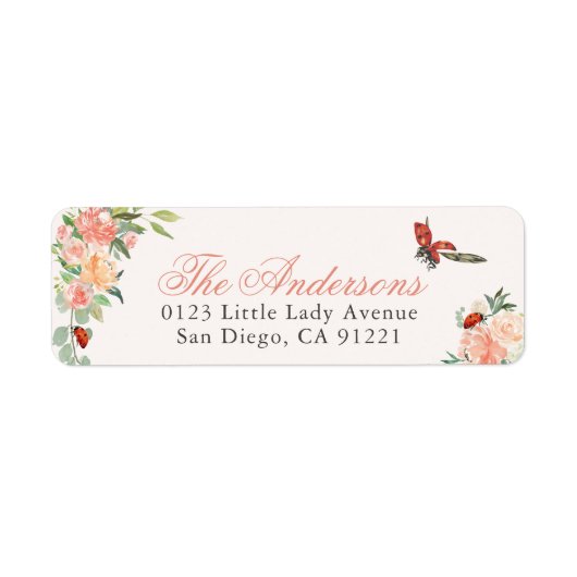 Ladybugs & Roses Return Address Etiket (Voorkant)