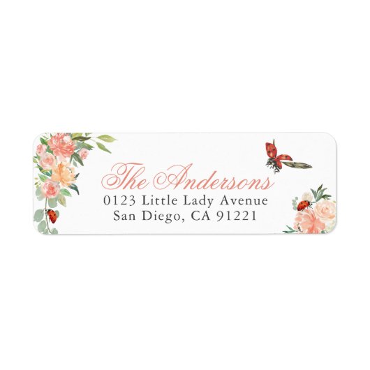 Ladybugs & Roses Return Address Etiket (Voorkant)