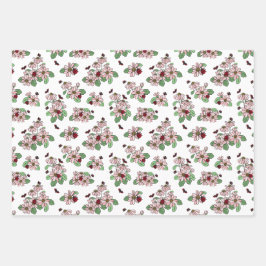 Ladybugs roze Daisies Polka Dots Mixed Patronen Inpakpapier Vel
