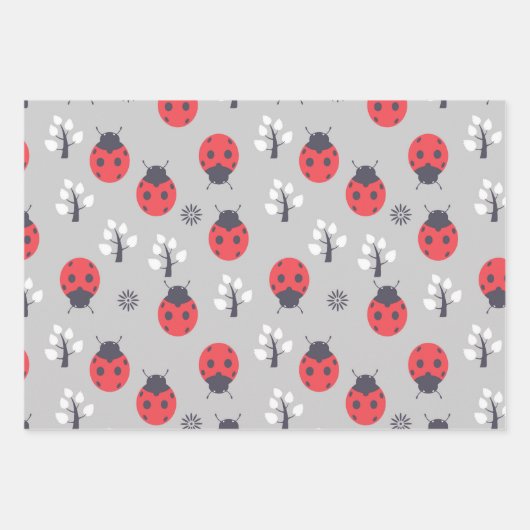 Ladybugs Stripes Polka Dots Wrapping Paper Set (Voorkant)