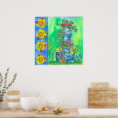 Ladybugs Sunflower Red Roses Waterverf Flowers Poster (Keuken)