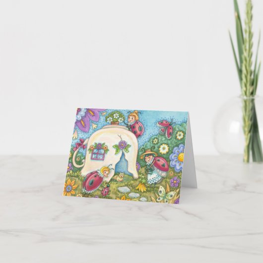 LADYBUGS TEACUP COTTAGE NOTE KAART Blank (Voorkant)