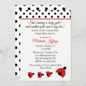 Ladybugs Triplets Baby shower Invitation Kaart (Voorkant / Achterkant)