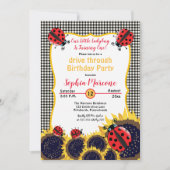 Ladybugs - Zonnebloem 1ste drive Thru Birthday Kaart (Voorkant)