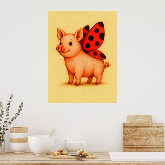 Ladypig Pig Wall Art, Ladybug Wings Pig Poster (Keuken)