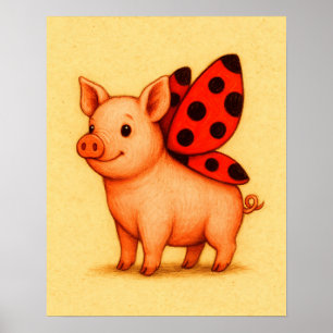 Ladypig Varken Muurkunst, Lieveheersbeestje Vleuge Poster