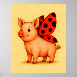Ladypig Varken Muurkunst, Lieveheersbeestje Vleuge Poster