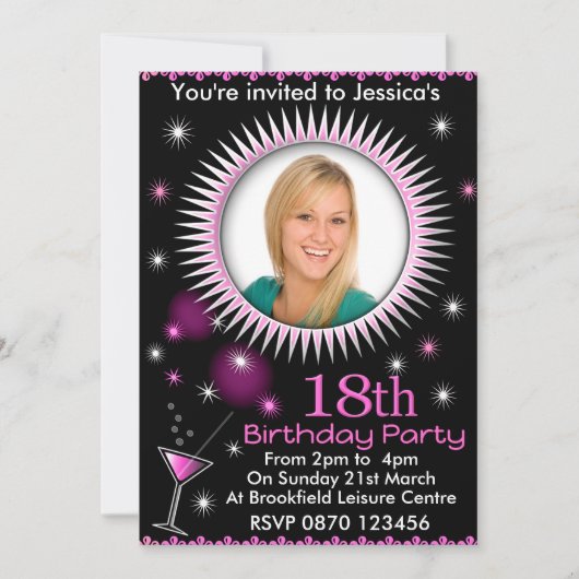 Lady's 18th Birthday Party Fotouitnodiging Kaart (Voorkant)