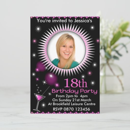 Lady's 18th Birthday Party Fotouitnodiging Kaart (Staand voorkant)