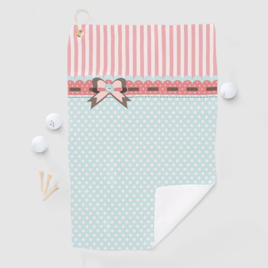 Ladys Coral en Blue Patterns Golfhanddoek (Insitu)