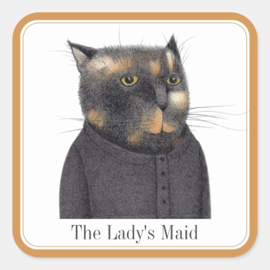 LADY'S MAID CAT Grote Vierkante Stickers + Tekst (Voorkant)