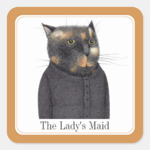 LADY'S MAID CAT Kleine Vierkante Stickers + Tekst