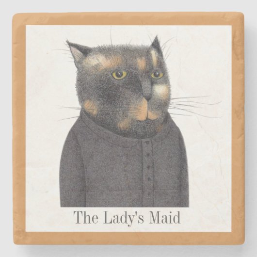 LADY'S MAID CAT Marble Stone Onderzetter + Tekst (Voorkant)