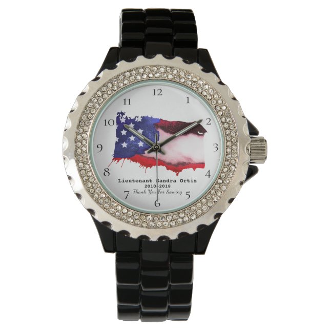 *~* Lady's Militaire Veteraan Rood Wit Blauw US Vl Horloge (Voorkant)