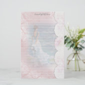 Ladys Ocean Uitzicht Faux Lace Lined Briefpapier (Staand voorkant)