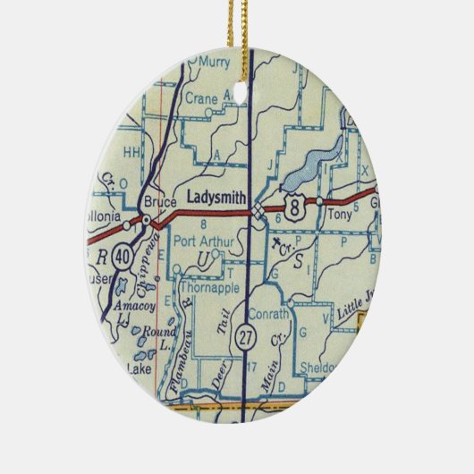 Ladysmith WI Map Keramisch Ornament (Rechts)