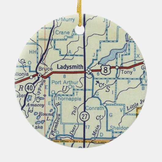 Ladysmith WI Map Keramisch Ornament (Achterkant)