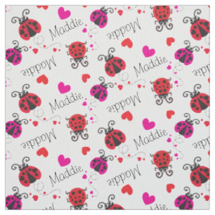 Ladyvogelladybugs rode roze aangepaste naampatroon stof