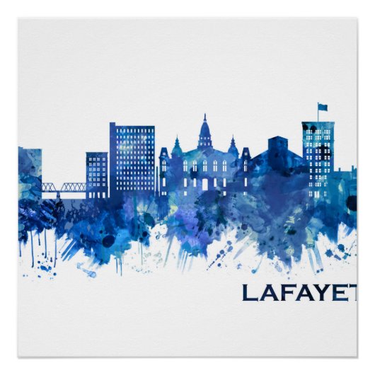 Lafayette Louisiana Skyline Blue Perfect Poster (Voorkant)