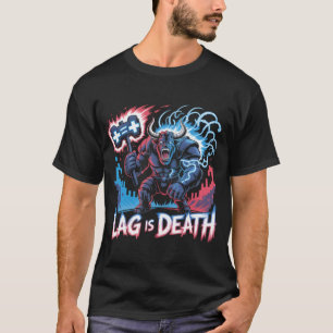Lag is Death Funny Gamer T-shirt Cyberpunk Minotau