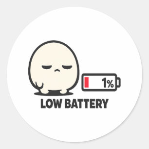 Lage Batterij 1% - Schattig Vermoeid Karakter Mini Ronde Sticker