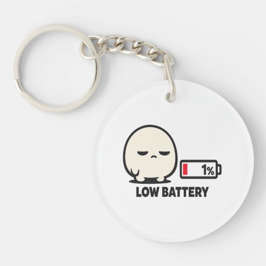 Lage Batterij 1% - Schattig Vermoeid Karakter Mini Sleutelhanger (Voorkant)
