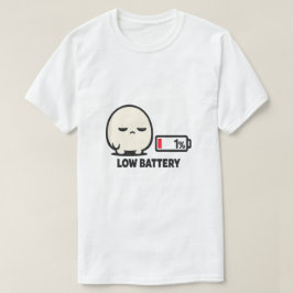 Lage Batterij 1% - Schattig Vermoeid Karakter Mini T-shirt
