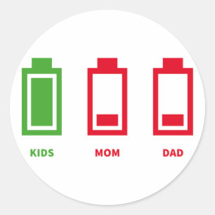 Lage Batterij Grappig Kinder Moeder Pa Energie Ronde Sticker