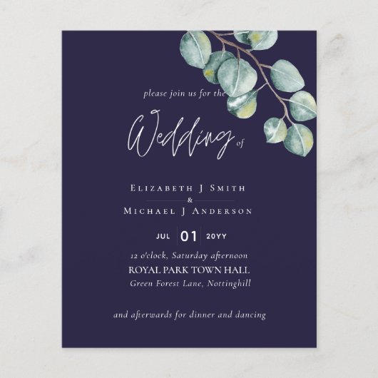LAGE BEGROTING NAVY White Sage Eucalyptus Weddensc Flyer (Voorkant)