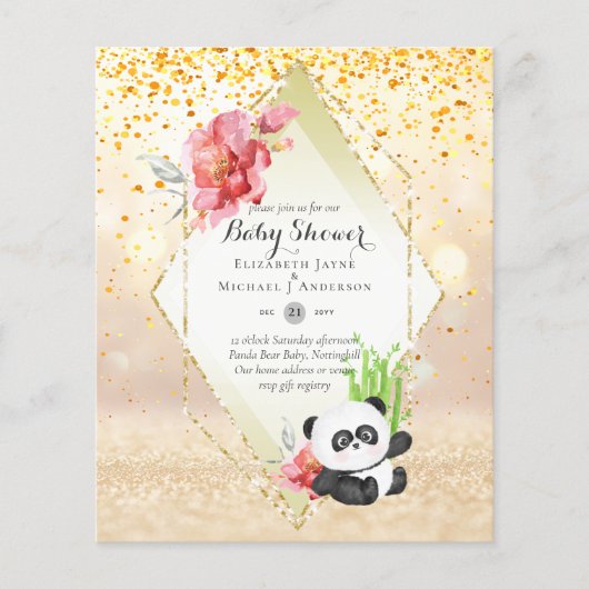 LAGE BEGROTING Panda Beer BABY SHOWER Uitnodigen Flyer (Voorkant)